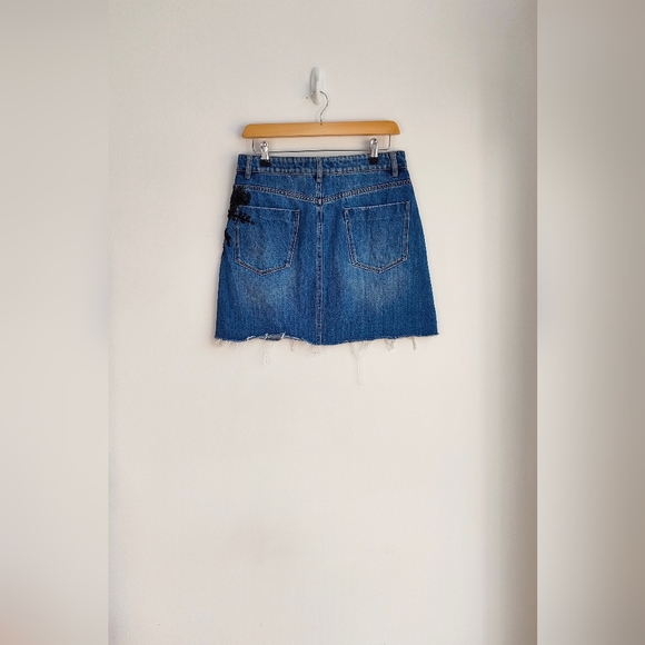 Miss Sixty Blue Denim Mini Skirt With Lace Trim Size L - Picture 2 of 7